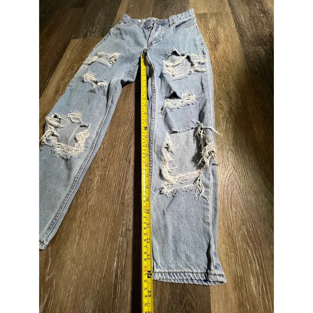 S.O.N.G. Distressed Mom Jeans Womens 3/26 Light Wash Blue Good Ripped Denim
